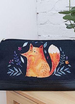 Косметичка дорожня жіноча lovely лисиця і квіти