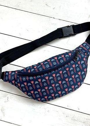 Сумка бананка bumbag червоні дрібні квіточки