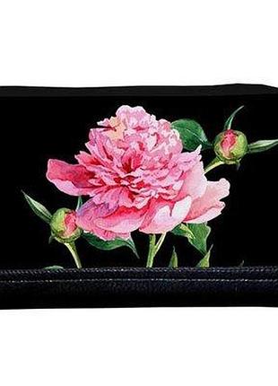 Косметичка дорожня жіноча lovely півонія на чорному фоні