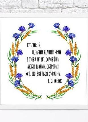 Постер у рамці, 30х30 см красивий, щедрий рідний край і мова наша солов'їна...