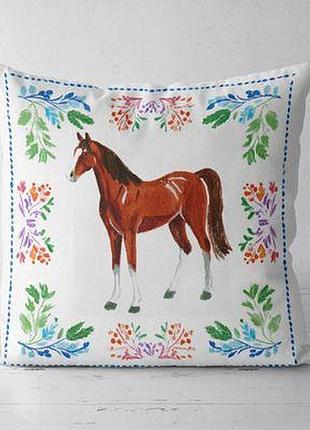 Подушка декоративна (soft) 45x45 см кінь на білому фоні
