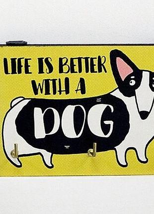 Ключниця настінна маленька, 10х15 см life is better with a dog