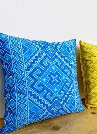 Подушка для дивану (оксамит) 45х45 см блакитний орнамент