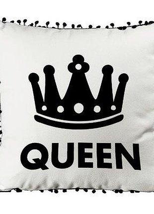 Подушка декоративна з помпонами (мішковина) queen