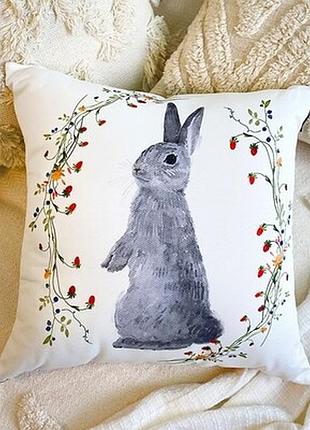 Подушка декоративна (soft) 45x45 см зайчик у квітах із суницею