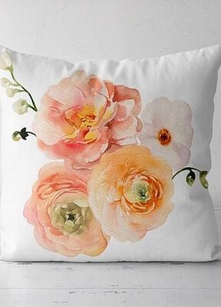 Подушка декоративна (soft) 45x45 см квіткова композиція на світлому фоні