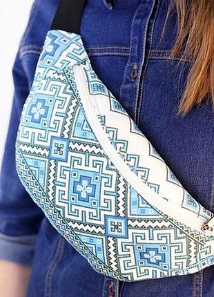 Сумка бананка bumbag орнамент блакитний