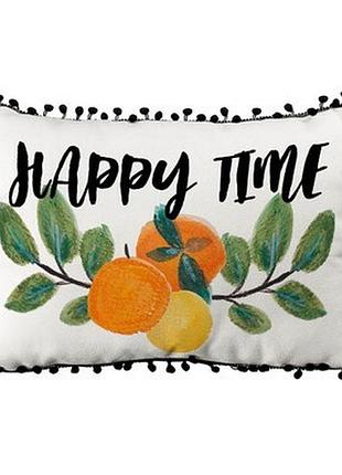 Подушка декоративна (мішковина) 45х32 см з помпонами happy time
