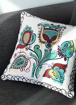 Подушка декоративна (soft) 45x45 см дивовижна квітка (косівські мотиви)