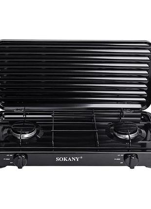 Плита газовая sokany на 2 конфорки sk-6002 / газовая настольная плита / мини газовая плита для баллонного газа черная sokany