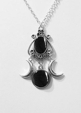 Колье лунная богиня триада moon witch готический амулет амазонит аметист чорний камінь