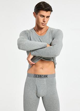 Комплект хлопкового мужского белья seobean (кальсоны + кофта) серого цвета