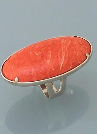 Кольцо из серебра 925 пробы с реконструкцией коралла хартов 1255