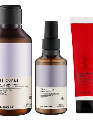 Набор для формирования и увлажнения кудрявых волос elgon yes curls нежный шампунь 250 мл, спрей 150 мл, крем для локонов 150 мл