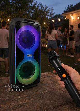 Колонка портативна bluetooth 40вт з мікрофоном, аудіосистема partybox 2×8 дюймів з rgb підсвічування та fm-радіо, ttd-2821