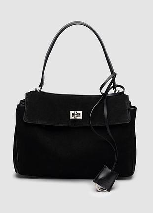 Женская кожаная сумочка balenciaga rodeo black suede/silver hardware 28 х 19 х 9 см