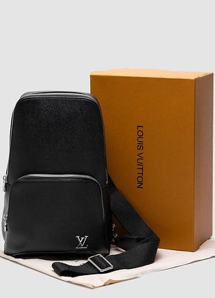 Чоловіча сумка-слінг louis vuitton avenue slingbag nm black/silver 18 х 30 х 8 см