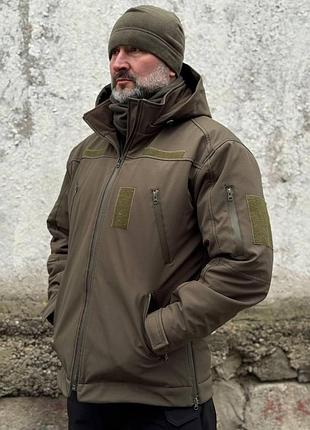 Зимова тактична куртка soft shell з утепленням omni-heat олива