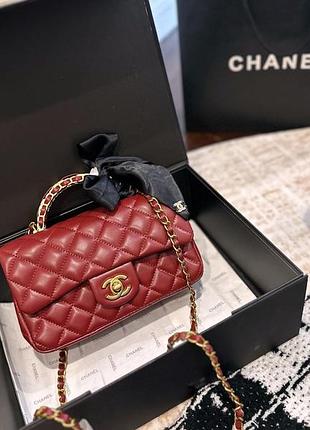 Chanel classic flap top handle dark red with gold