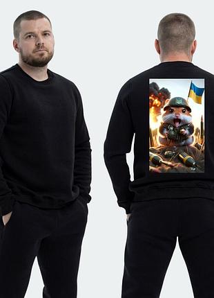 Чоловічий світшот на флісі з принтом бойовий хом'як прапор, чорний s