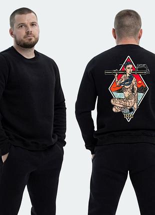 Чоловічий світшот на флісі з принтом sunset goons дівчина мінометниця, чорний