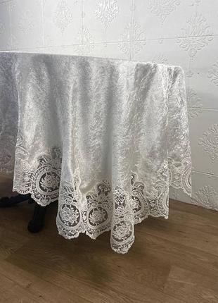 Скатертина велюр acme tekstil 160x220 ovale lux rose krem pvs