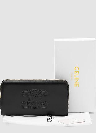 Портмоне кожаное celine large zipped wallet cuir triomphe in smooth calfskin black 20 х 10 х 3 см