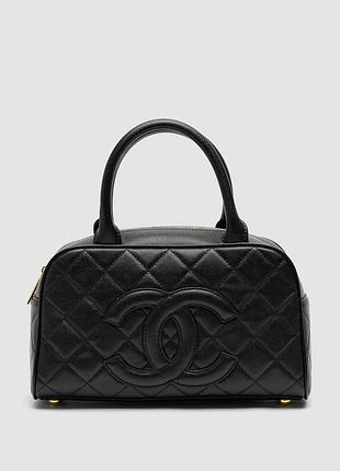 💎 chanel vintage cc quilted caviar bowling bag black 28 х 16 х 10 см
