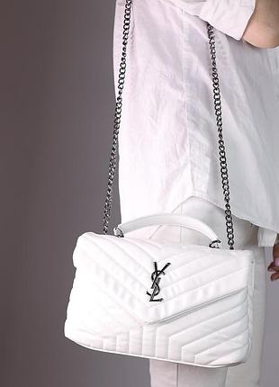 Женская кожаная сумка saint laurent 30 silver white