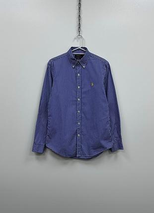 Крута сорочка polo ralph lauren custom fit stripe poplin stretch shirt blue/white