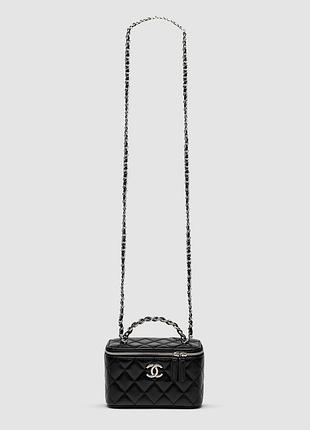 Женская кожаная сумочка chanel classic black lambskin pearl crush vanity bag silver 17 х 11 х 8 см