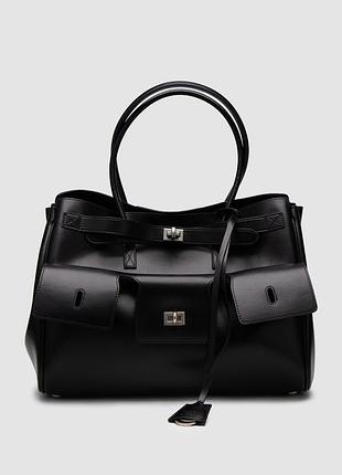 Женская кожаная сумочка balenciaga bel air tote bag black/silver