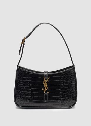 Жіноча сумка saint laurent hobo le 5 a 7 in crocodile-embossed shiny leather in black 24 х 14 х 6.5 см