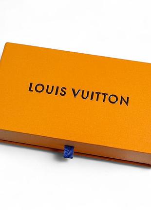 Коробка louis vuitton золотисто-коричнева картонна з висувним ящиком і синьою петелькою, преміальна подарункова коробка для