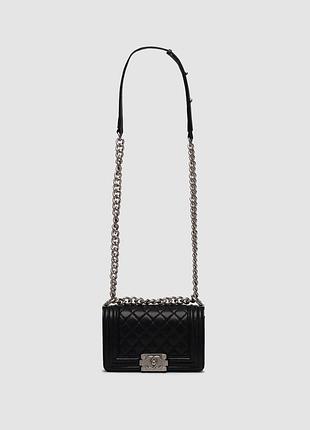 Женская сумка chanel boy black/silver caviar rhw mini 20 х 12 х 8 см