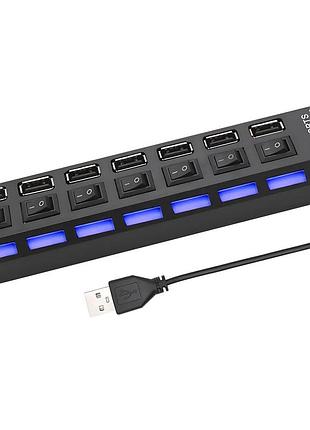 Usb hub 2.0 на 7 портов с подсветкой и индикацией работы — компактный usb-хаб размером 165×35×22 мм, удобное