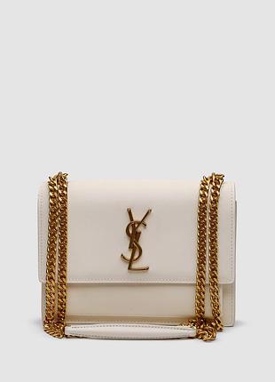 Женская сумка yves saint laurent medium sunset in smooth leather cream/gold 22 х 15 х 7 см