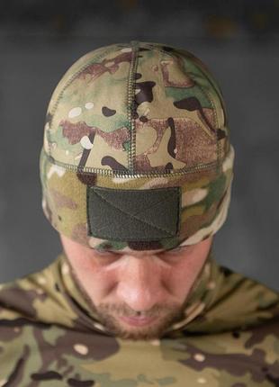 Шапка флісова мультикам з вставкою soft-shell та липукою під шеврон