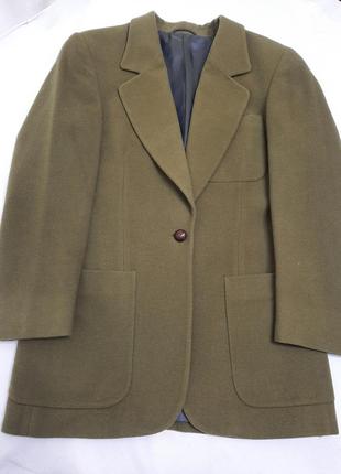 Шерстяной  винтажный пиджак в оливковом цвете4 фото