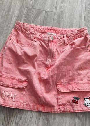 Юбка, юбка джинсовая hello kitty. коттоновая. состояние идеально.