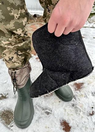 Мужские теплые водонепроницаемые резиновые сапоги с вкладышем зелёные 41-45