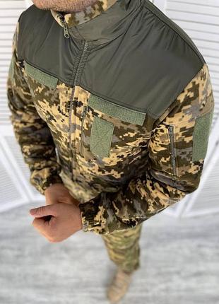 Мужская флисовая кофта пиксель с плащевкой на молнии хаки 52