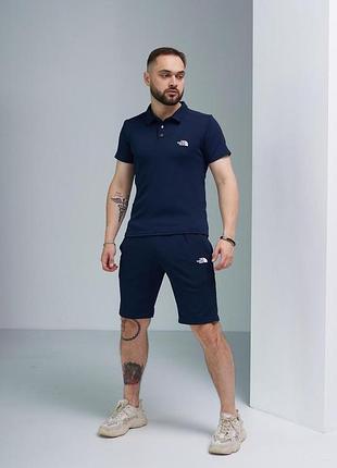 Комплект мужской tnf: поло синее + шорты синие + борсетка черная