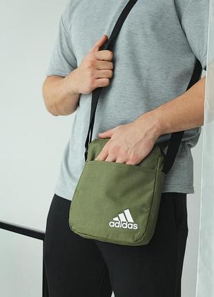 Борсетка adidas хаки (белое лого)