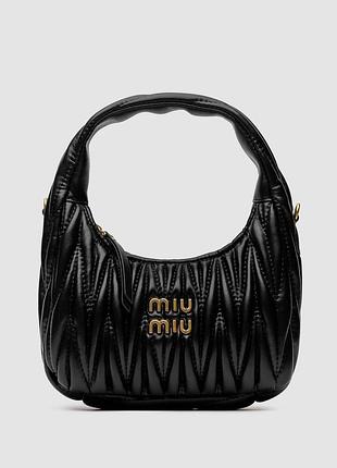 💎 miu miu wander matelassé nappa leather mini hobo bag black 20 х 24 х 7 см