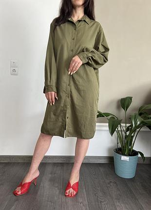 Сукня сорочка міді жіноча оливкова м/л new look
