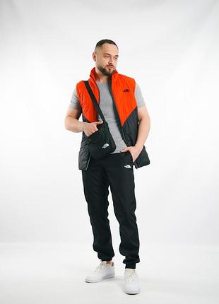 Комплект мужской "clip" tnf: жилетка оранжево-черная + футболка серая + брюки "president" черные. барсетка у подарунок!