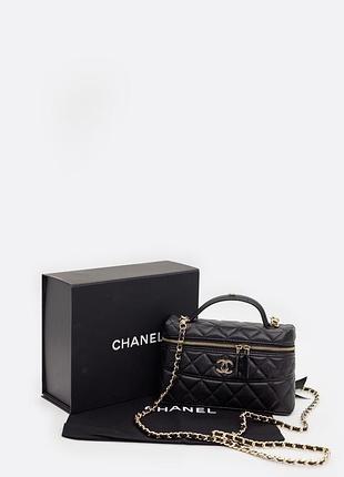 Chanel vanity case bag in black quilted caviar leather 19х13
