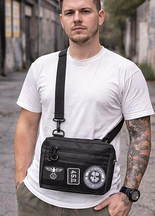 Тактическая сумка для патчей cordura 600d - 5 карманов, мессенджер черный из ткани