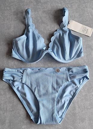 Раздельный женский купальник, голубой, 70f (32dd/f) / 75e (34dd/e), плавки s